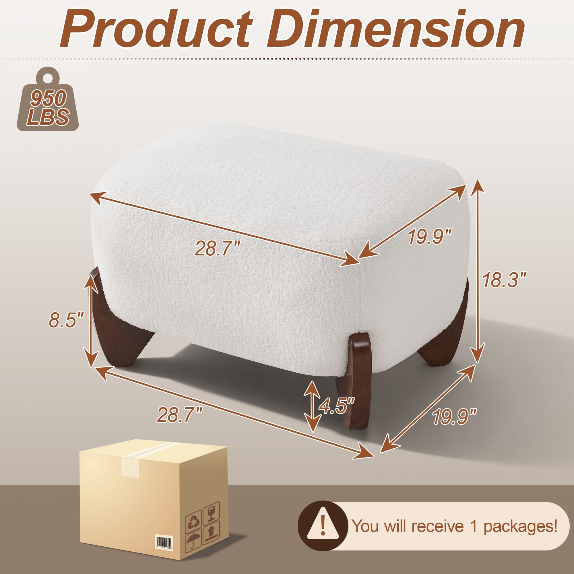 28.7" Sherpa Boucle Ottoman，Beige