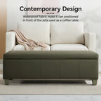 Faux Leather Storage Ottoman Bench, Rectangle Upholstered Storage Bench with Wooden Legs, Stitch Tufted Bench with Storage for Bedroom, Living Room, Entryway