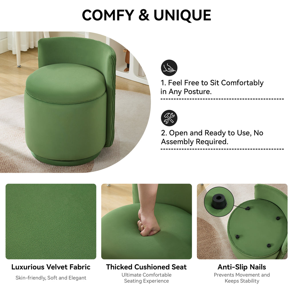 Velvet Swivel Accent Chair with Storage, 360° Vanity Makeup Chair with Wave Back, No Assembly Comfy Single Sofa Chair, Small Accent Stool for Bedroom, Dressing, Living Room