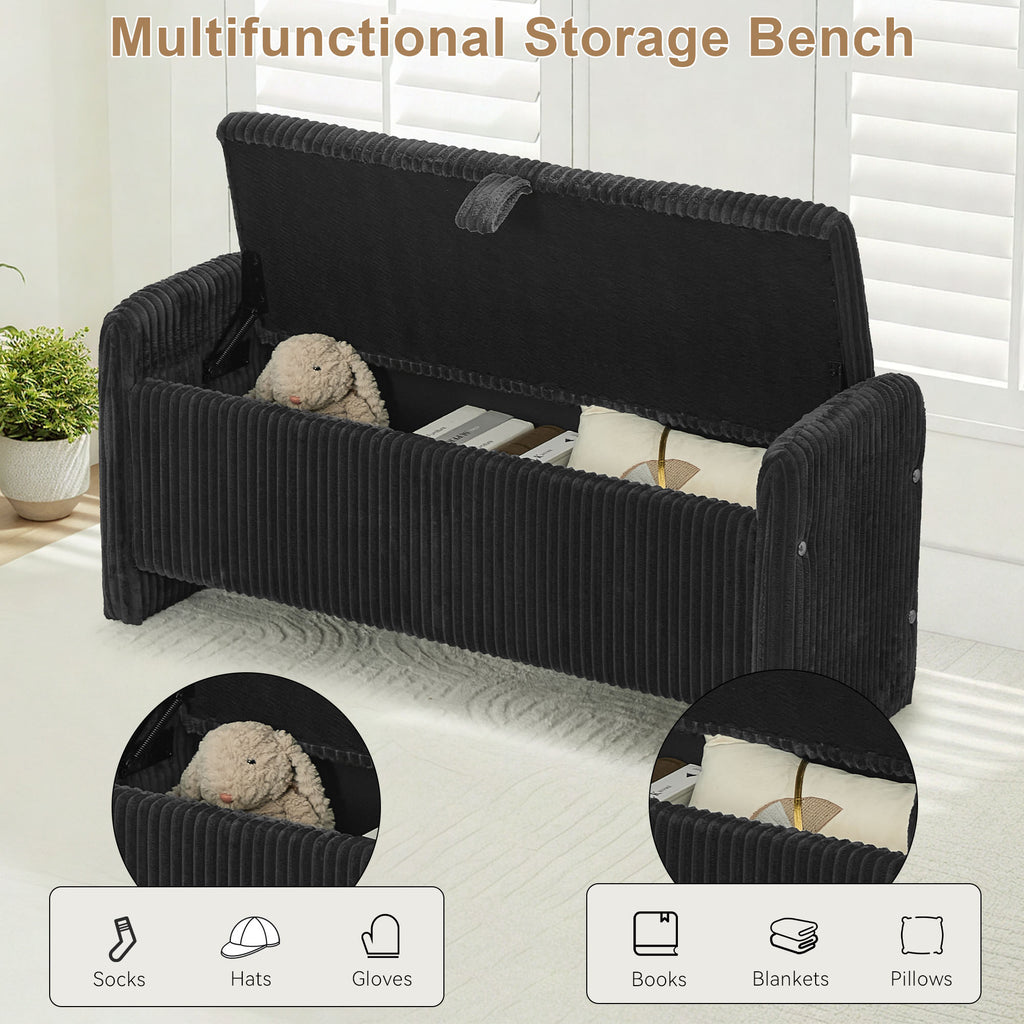 44'' Corduroy Storage Ottoman Bench, Black