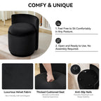 Vanity Chair with Storage，Velvet, Black