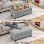 HASLE Storage Ottoman Bench with Wooden Tray, Upholstered Ottoman Coffee Table with Hidden Storage for Living Room Bedroom
