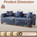 87" Boucle Couch with Solid Wood Legs,Blue