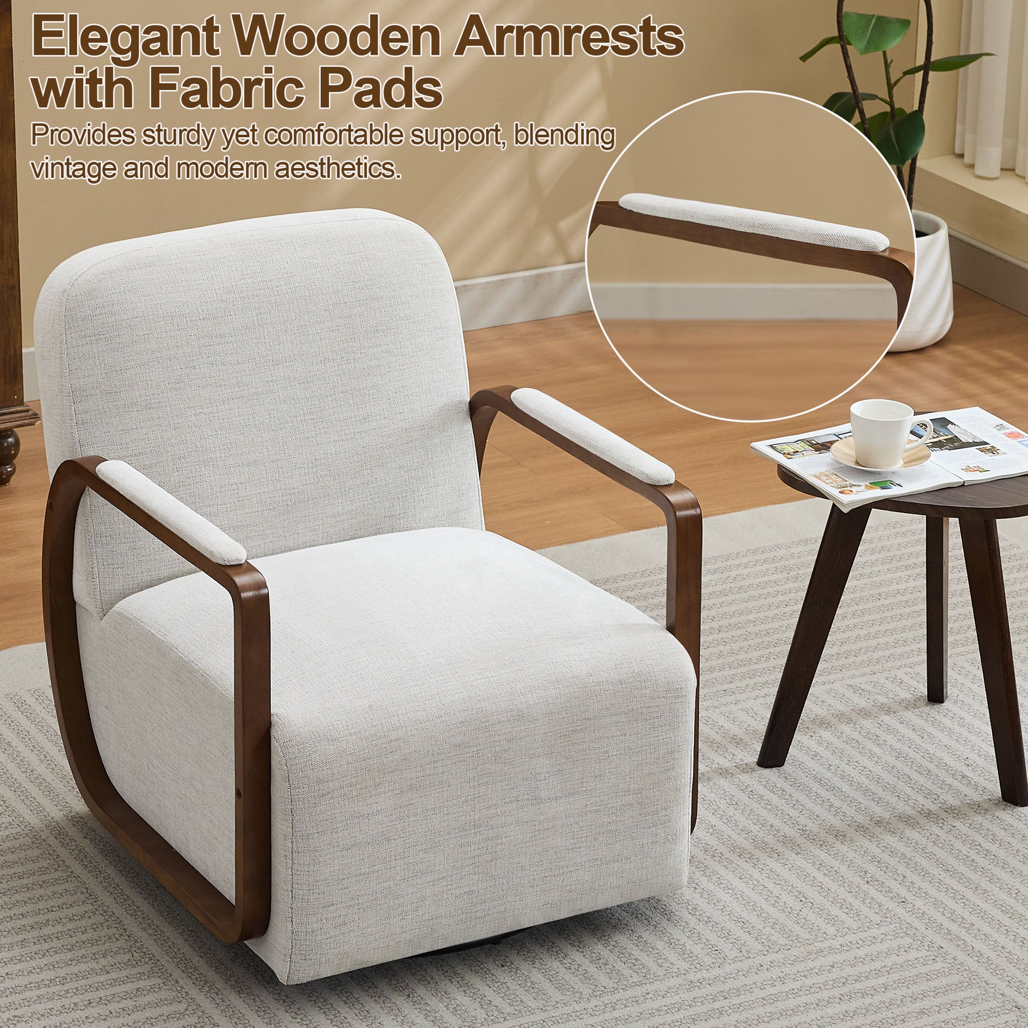 Chenille Upholstered Swivel Accent Chairs，Beige