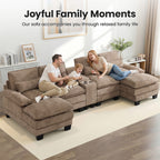 U Shaped Cloud Modular Sofa with Chaise Lounges，Camel