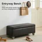 Faux Leather Storage Ottoman Bench, Rectangle Upholstered Storage Bench with Wooden Legs, Stitch Tufted Bench with Storage for Bedroom, Living Room, Entryway