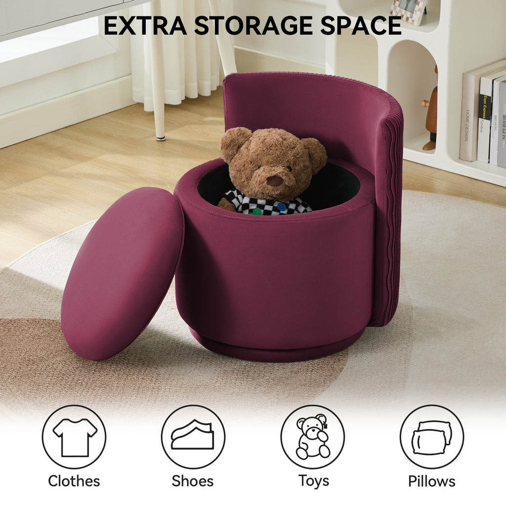 Velvet Swivel Accent Chair with Storage, 360° Vanity Makeup Chair with Wave Back, No Assembly Comfy Single Sofa Chair, Small Accent Stool for Bedroom, Dressing, Living Room