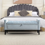 47" Velvet Storage Bench，Blue Grey
