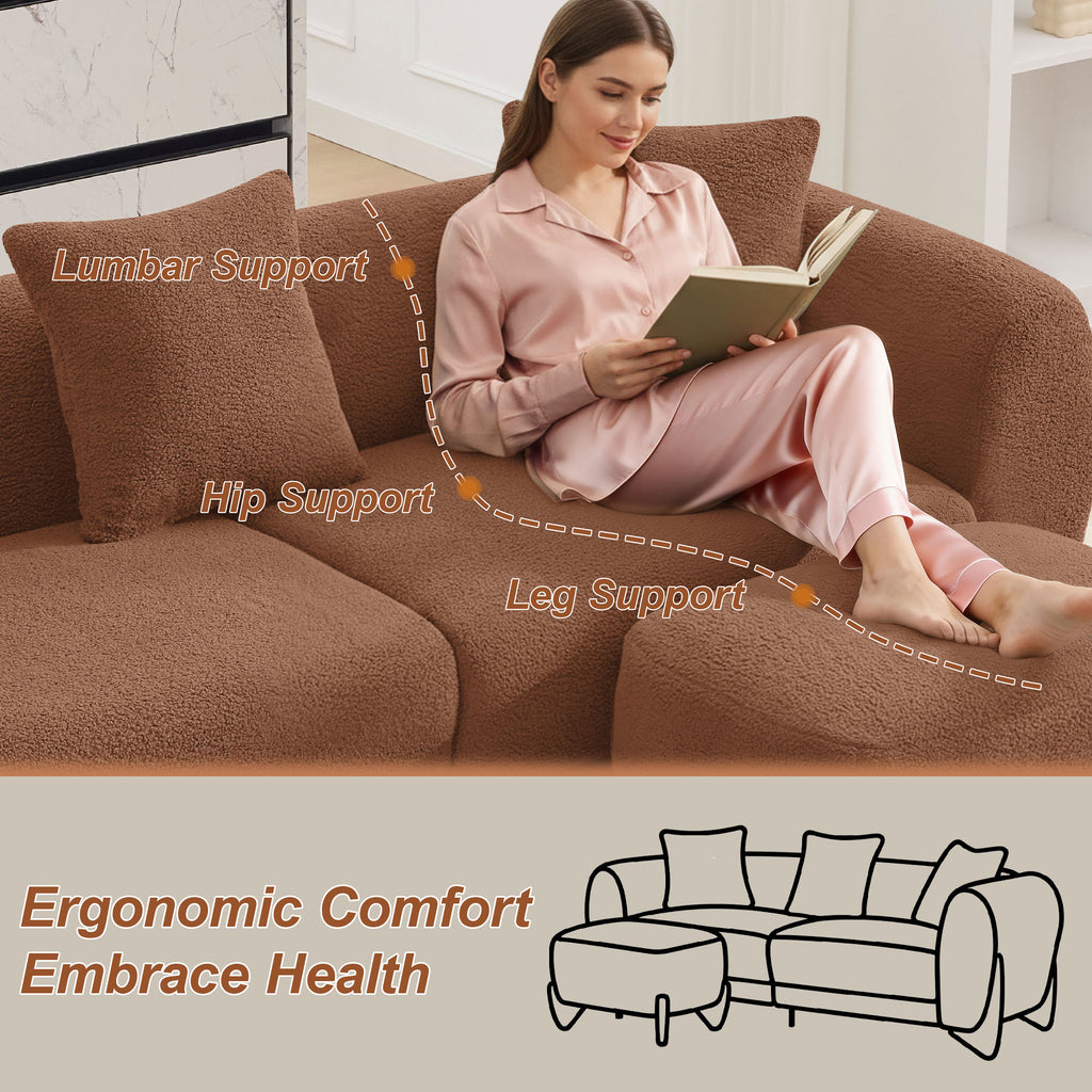 87" Sherpa Boucle Cloud Couch with Ottoman，Bright Brown