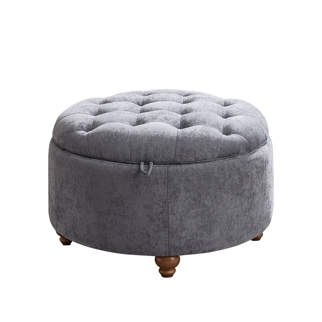 Round Storage Ottoman，Blue