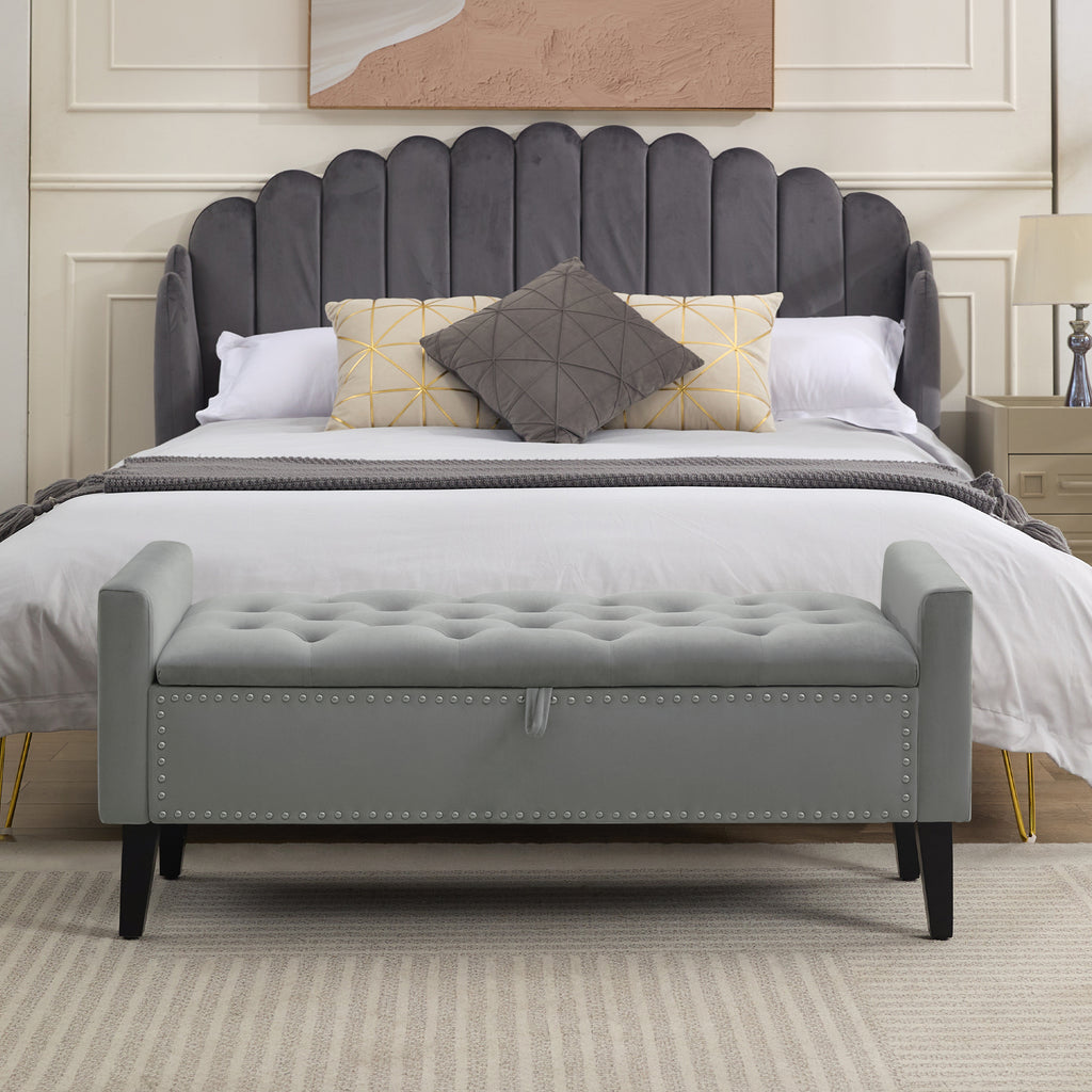 47" Velvet Storage Bench，Gray