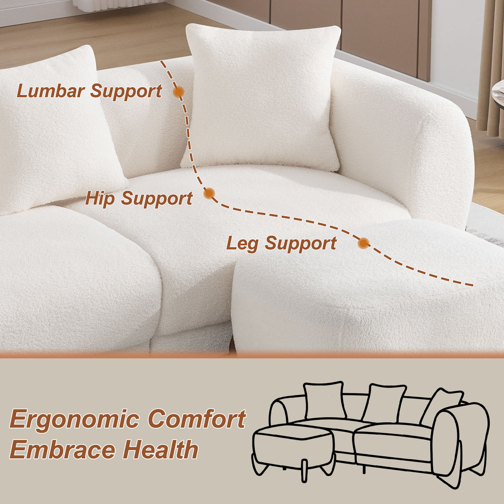 87" Sherpa Boucle Cloud Couch with Ottoman，Beige