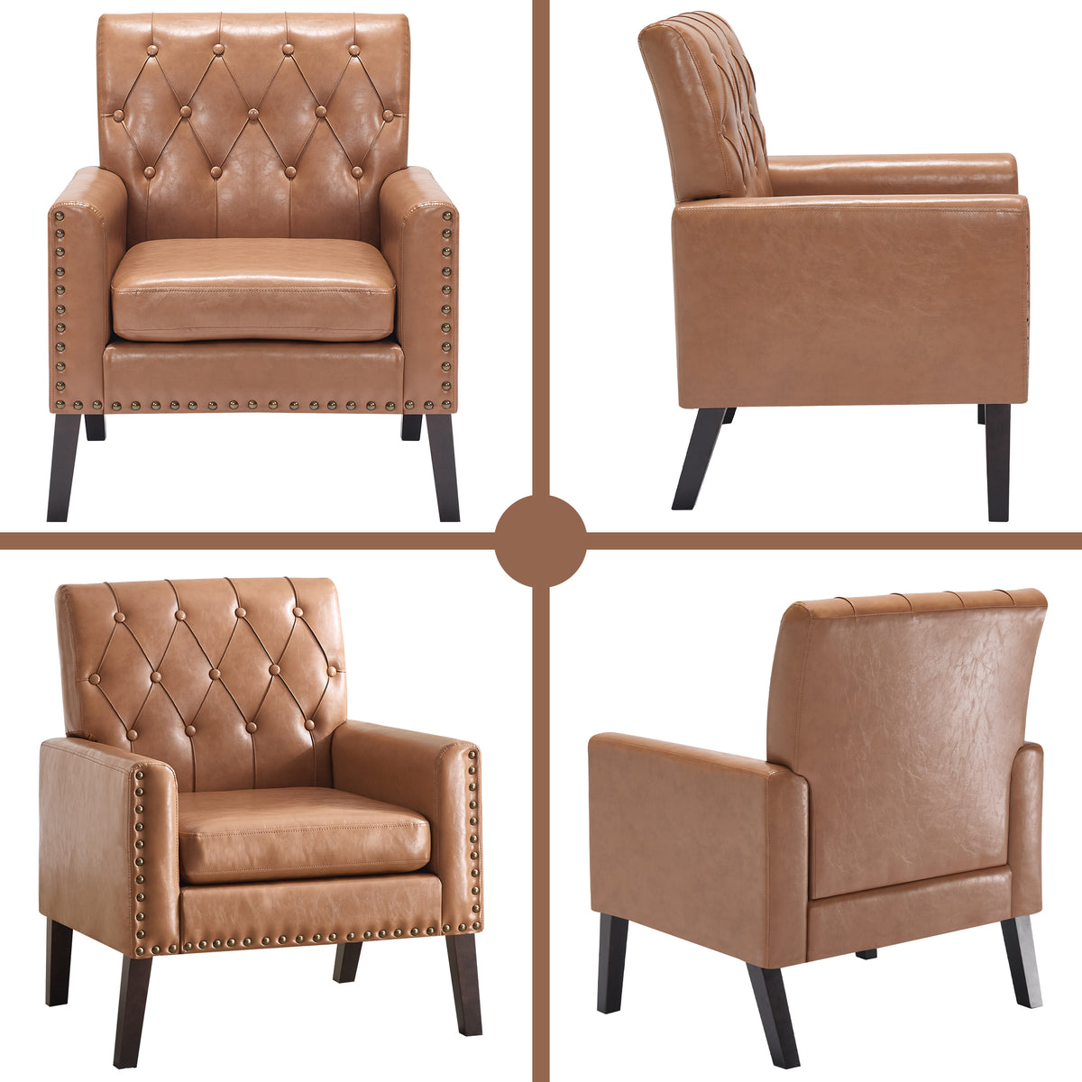Mid Century Modern Accent Chair, Light Brown Faux Leather Club Chair for Living Room, Bedroom, Office, or Reception Room