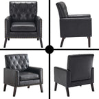 Mid Century Modern Accent Chair, Black Faux Leather Club Chair for Living Room, Bedroom, Office, or Reception Room