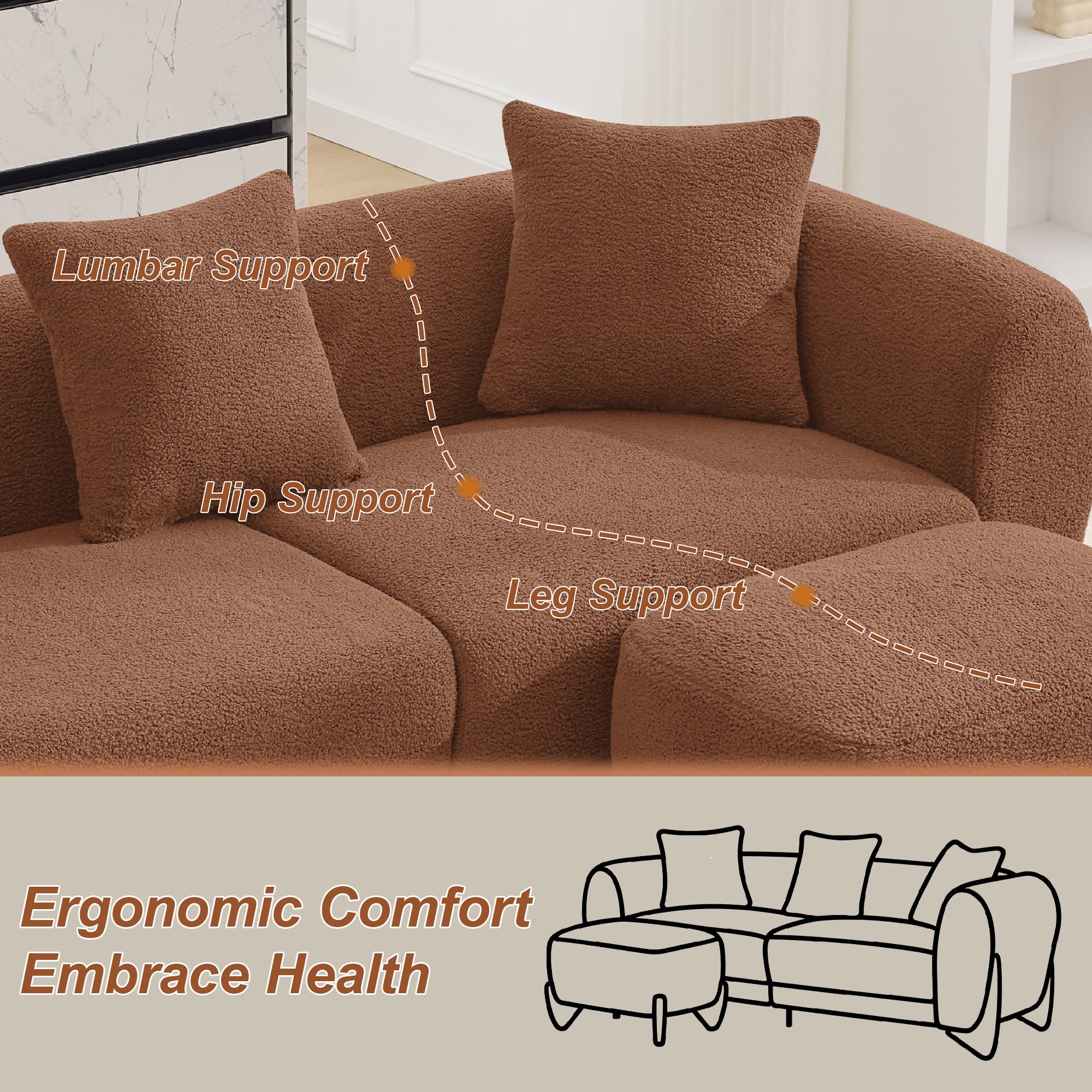 28.7" Sherpa Boucle Ottoman，Bright Brown