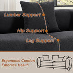 87" Boucle Couch with Solid Wood Legs,Black