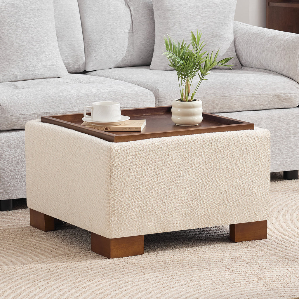 24" Square Storage Ottoman，Beige