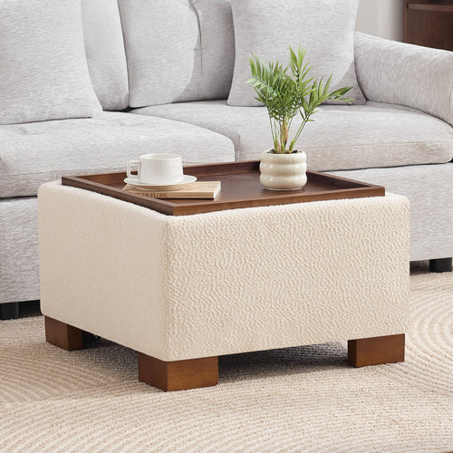 24" Square Storage Ottoman，Beige