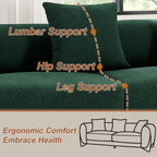 87" Boucle Couch with Solid Wood Legs, Green