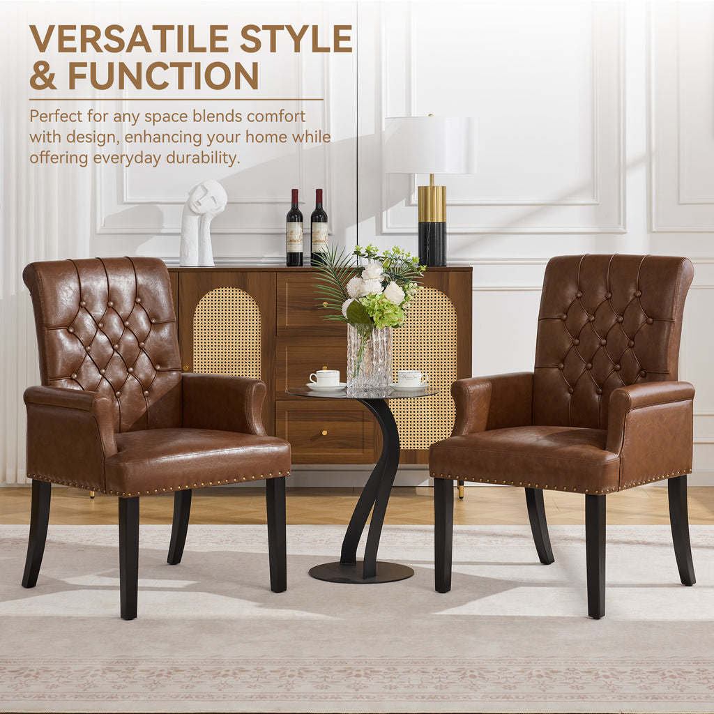 PU Leather Dining Chair with Arms, Brown