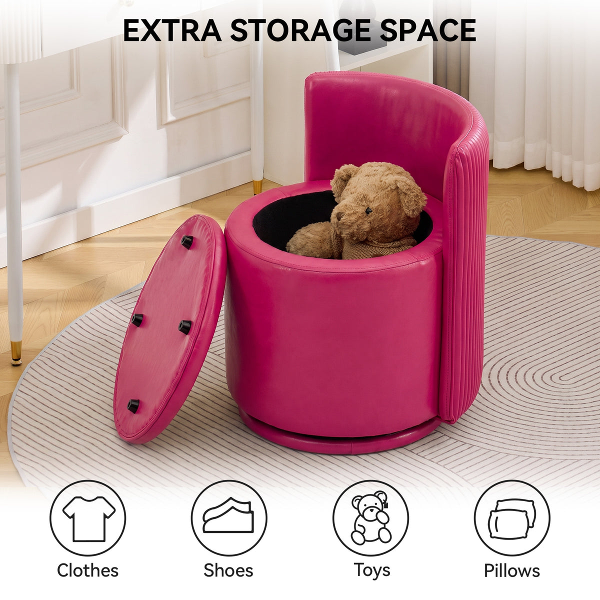 Velvet Swivel Accent Chair with Storage, 360° Vanity Makeup Chair with Wave Back, No Assembly Comfy Single Sofa Chair, Small Accent Stool for Bedroom, Dressing, Living Room