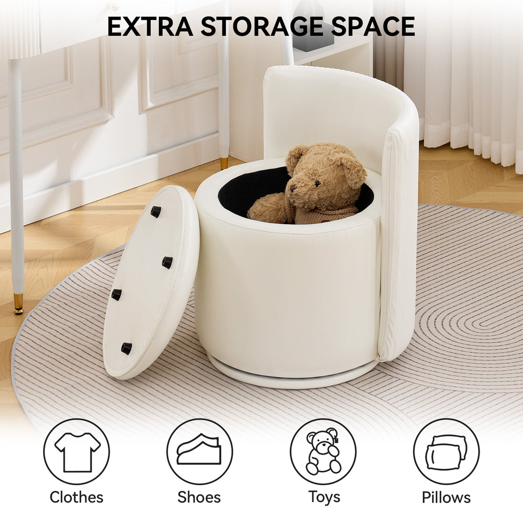 Vanity Chair with Storage，Leather, Beige