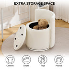 Vanity Chair with Storage，Leather, Beige