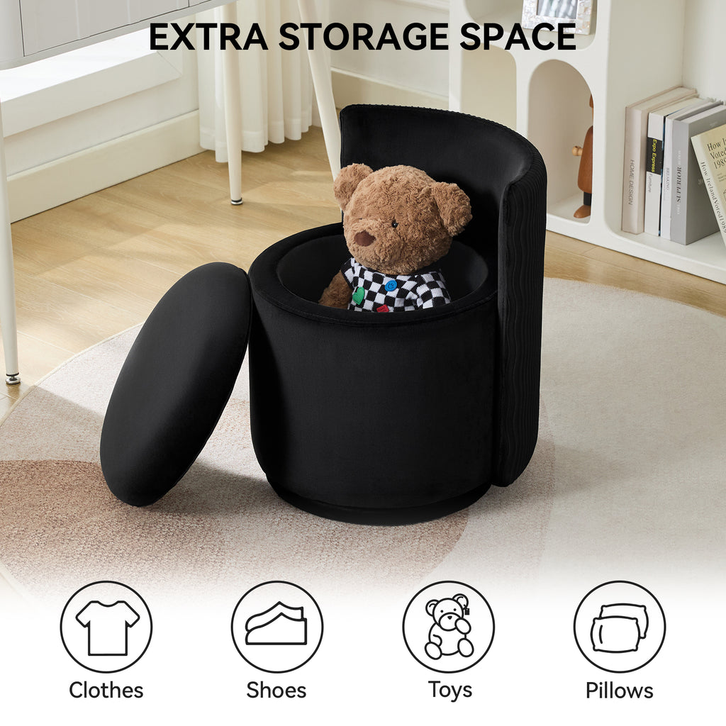 Vanity Chair with Storage，Velvet, Black