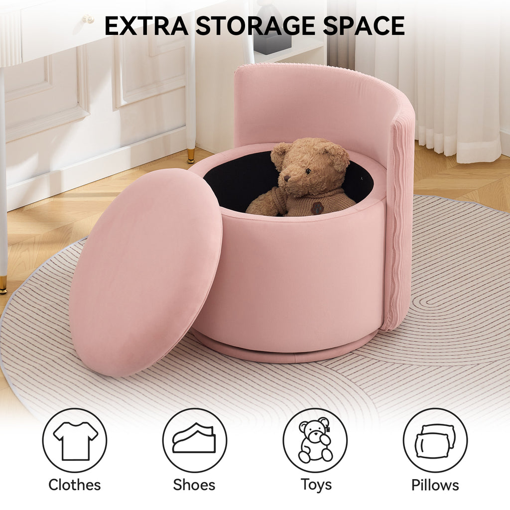 Velvet Swivel Accent Chair with Storage, 360° Vanity Makeup Chair with Wave Back, No Assembly Comfy Single Sofa Chair, Small Accent Stool for Bedroom, Dressing, Living Room