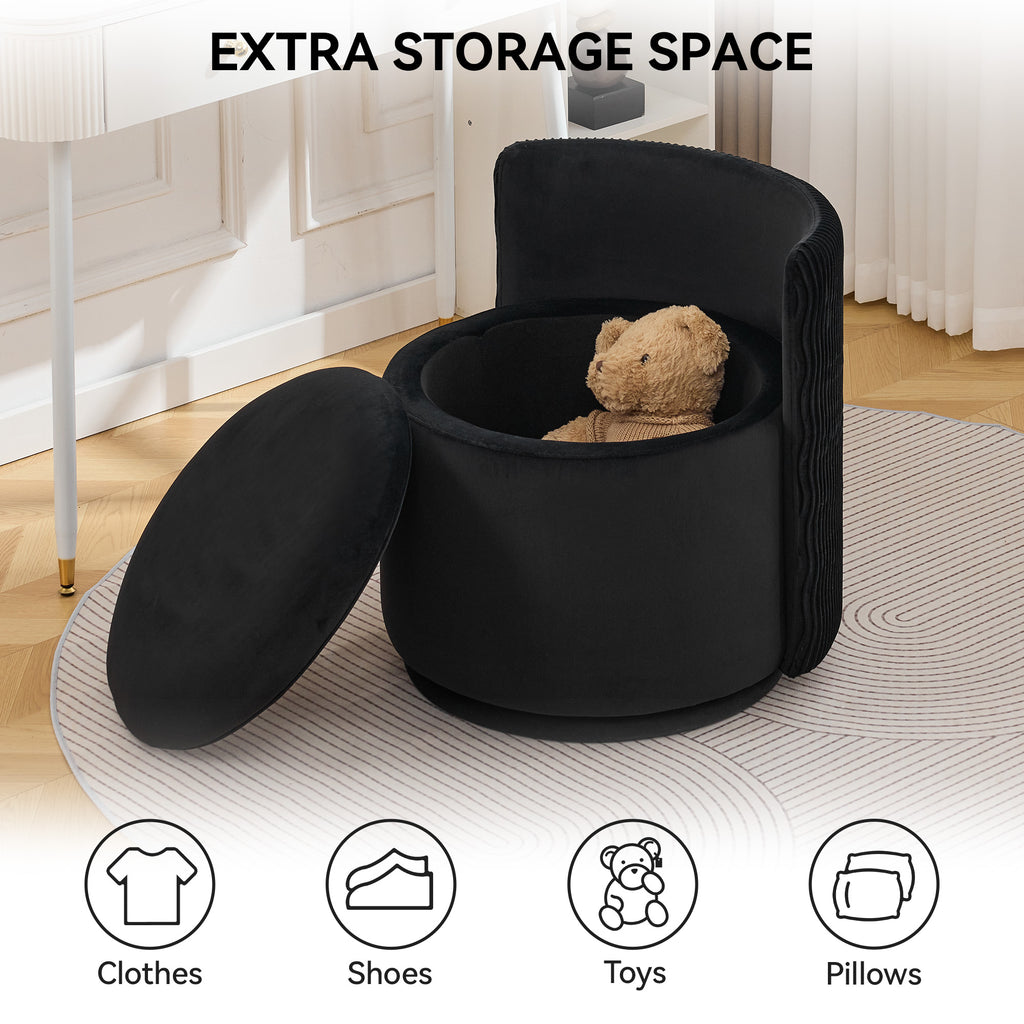 Velvet Swivel Accent Chair with Storage, 360° Vanity Makeup Chair with Wave Back, No Assembly Comfy Single Sofa Chair, Small Accent Stool for Bedroom, Dressing, Living Room