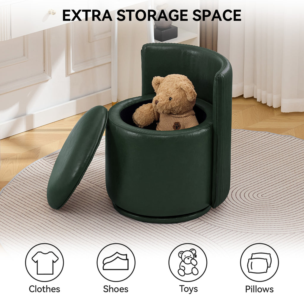 Velvet Swivel Accent Chair with Storage, 360° Vanity Makeup Chair with Wave Back, No Assembly Comfy Single Sofa Chair, Small Accent Stool for Bedroom, Dressing, Living Room