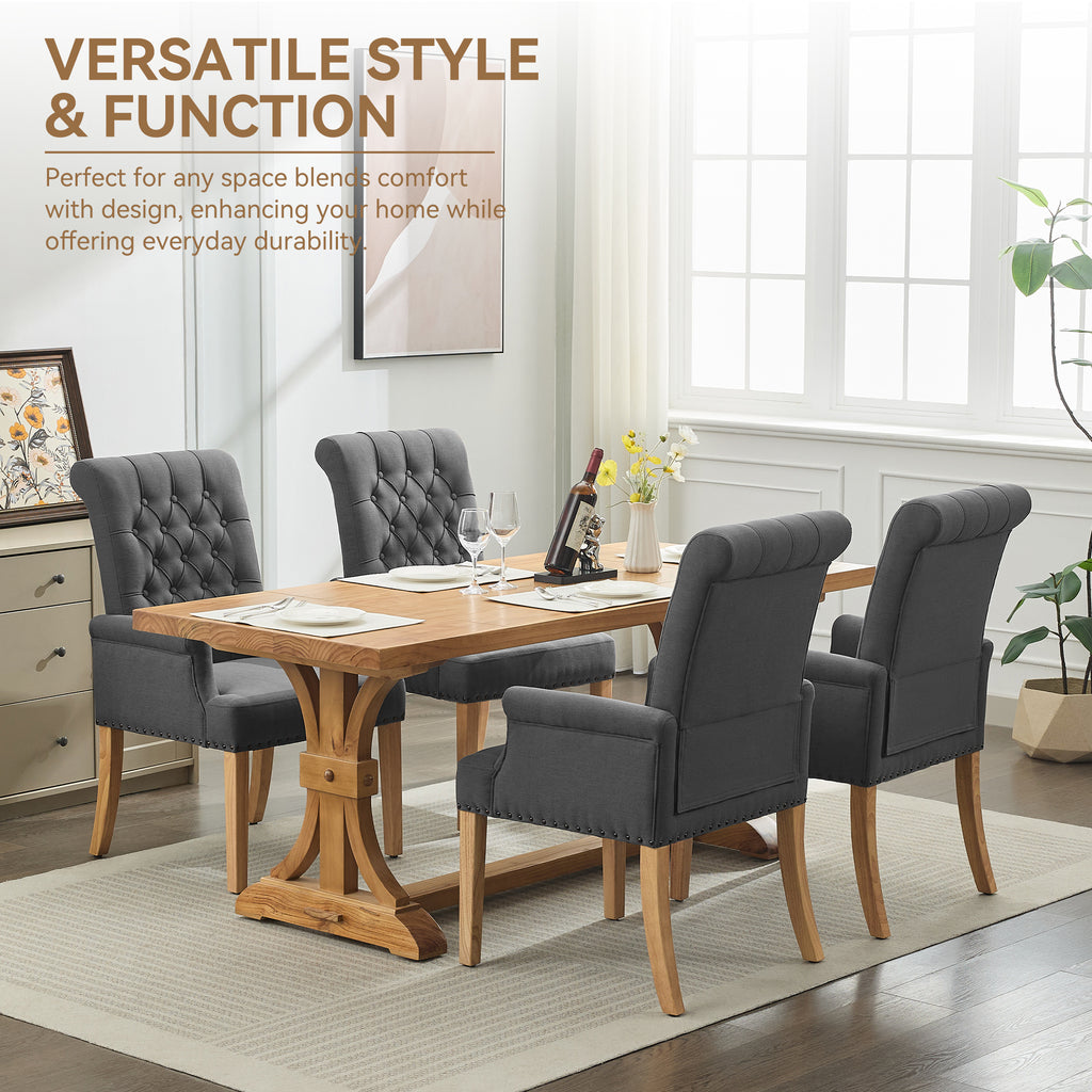 Fabric Dining Chair with Arms，Dark Gray