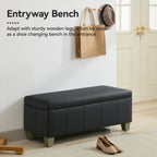 Faux Leather Storage Ottoman Bench, Rectangle Upholstered Storage Bench with Wooden Legs, Stitch Tufted Bench with Storage for Bedroom, Living Room, Entryway