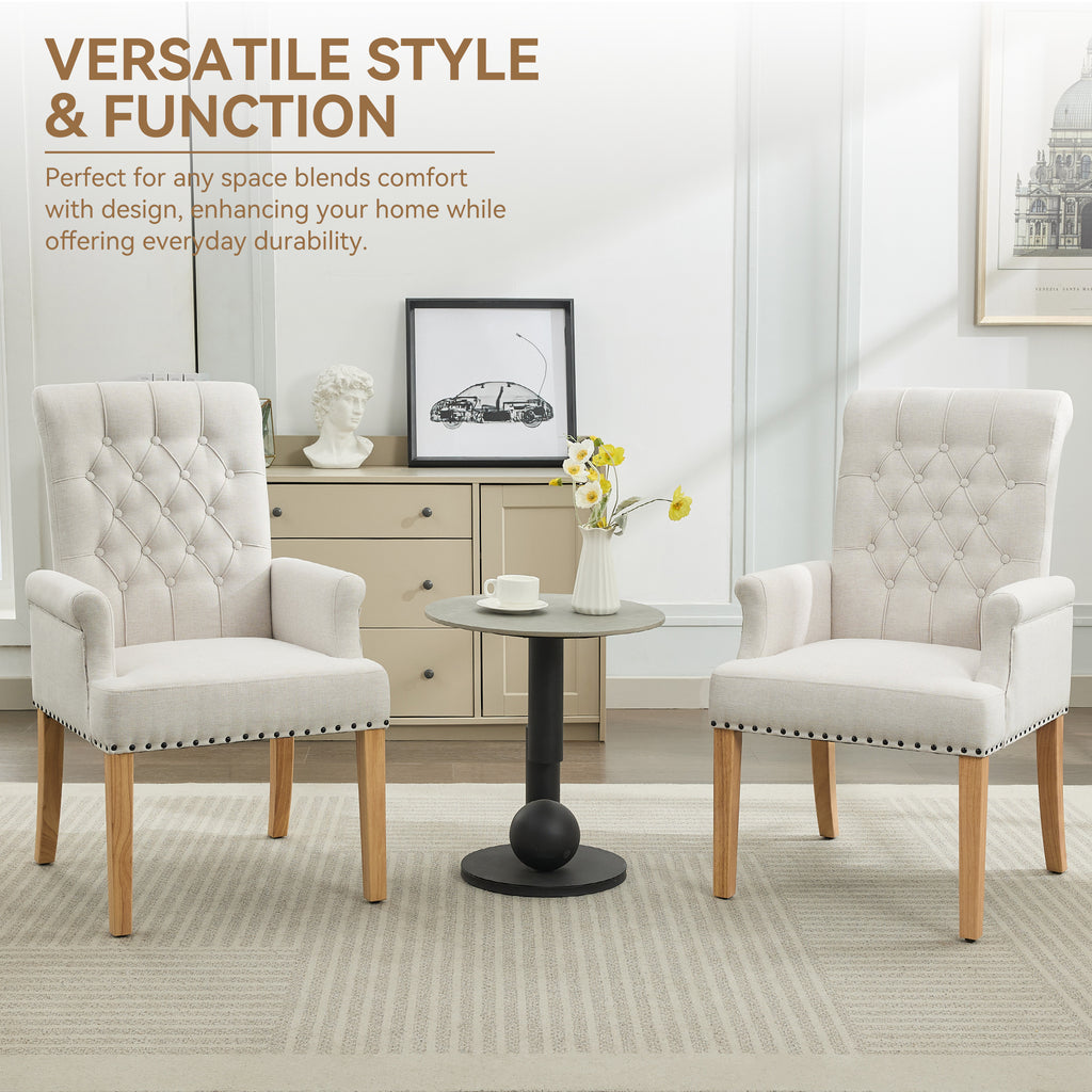 Fabric Dining Chair with Arms，Beige