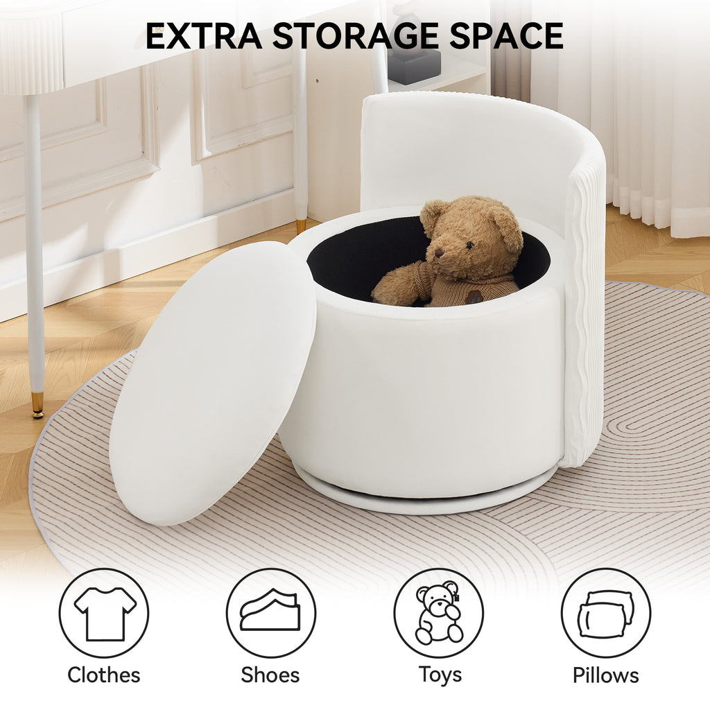 Velvet Swivel Accent Chair with Storage, 360° Vanity Makeup Chair with Wave Back, No Assembly Comfy Single Sofa Chair, Small Accent Stool for Bedroom, Dressing, Living Room