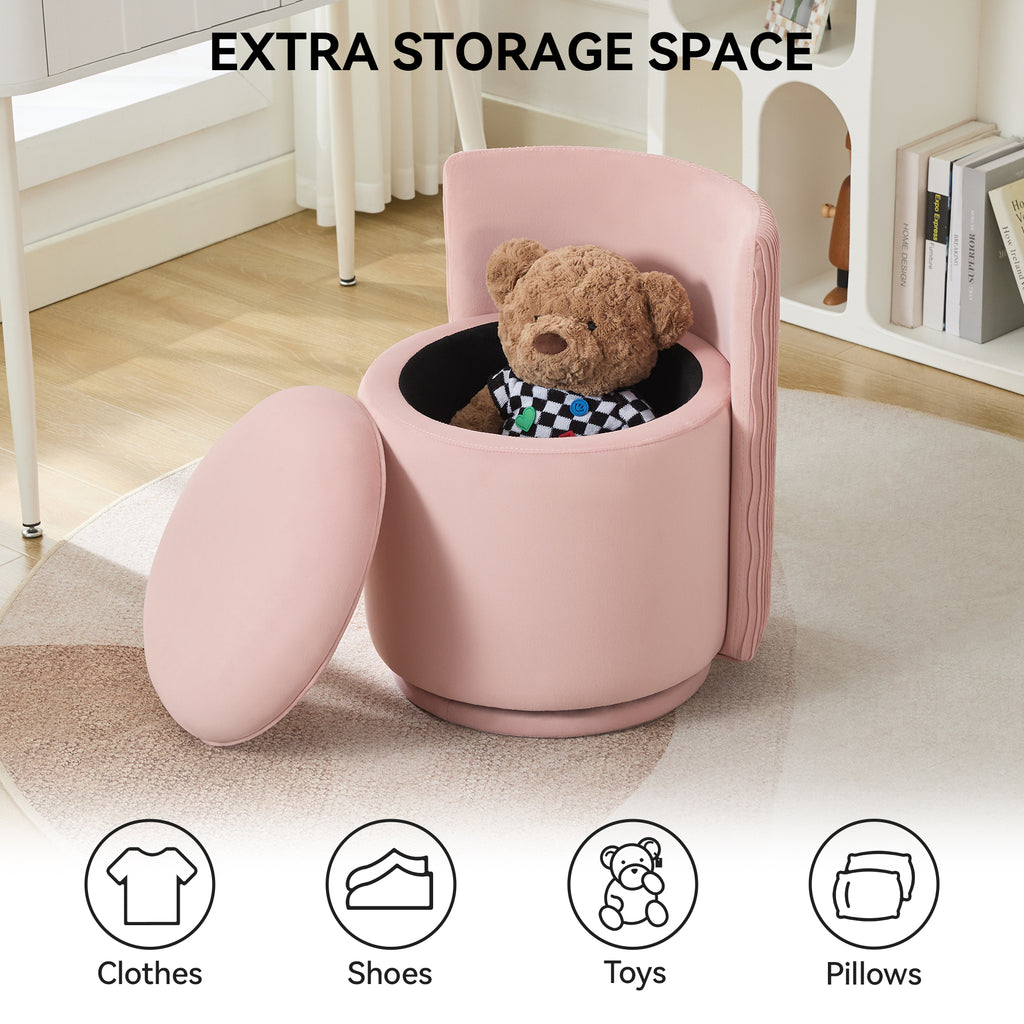 Vanity Chair with Storage，Velvet, Pink