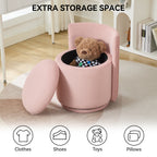 Vanity Chair with Storage，Velvet, Pink