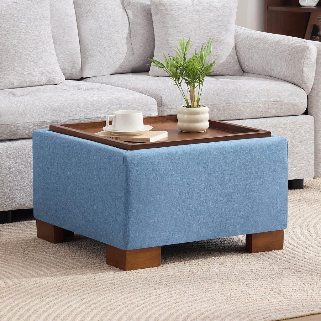 24" Square Storage Ottoman，Blue