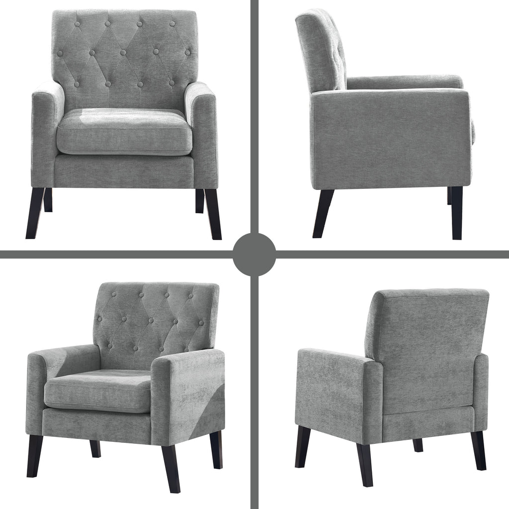 Mid Century Modern Accent Chairs, Grey Chenille Office Chair for Reception - Tufted Upholstered Club Chair for Living Room, Bedroom, or Waiting Room