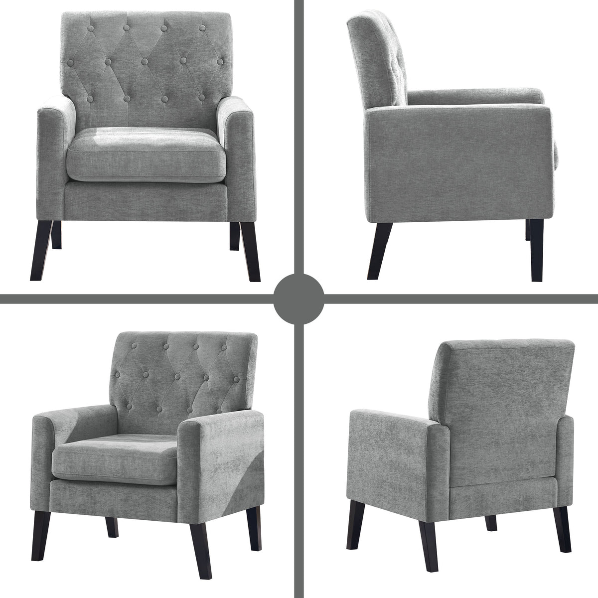 Mid Century Modern Accent Chairs, Grey Chenille Office Chair for Reception - Tufted Upholstered Club Chair for Living Room, Bedroom, or Waiting Room