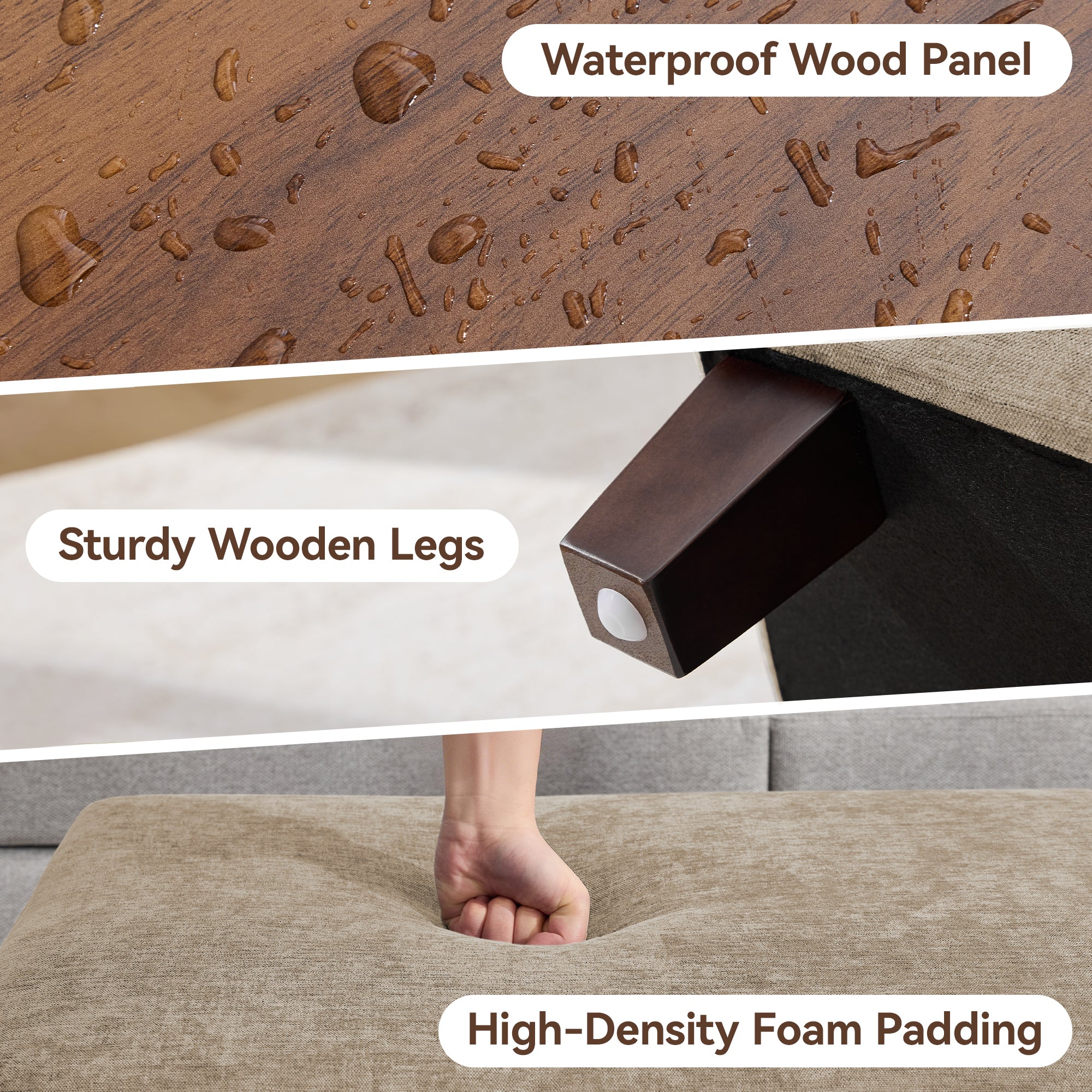 45 Inch Large Storage Ottoman Bench，Khaki