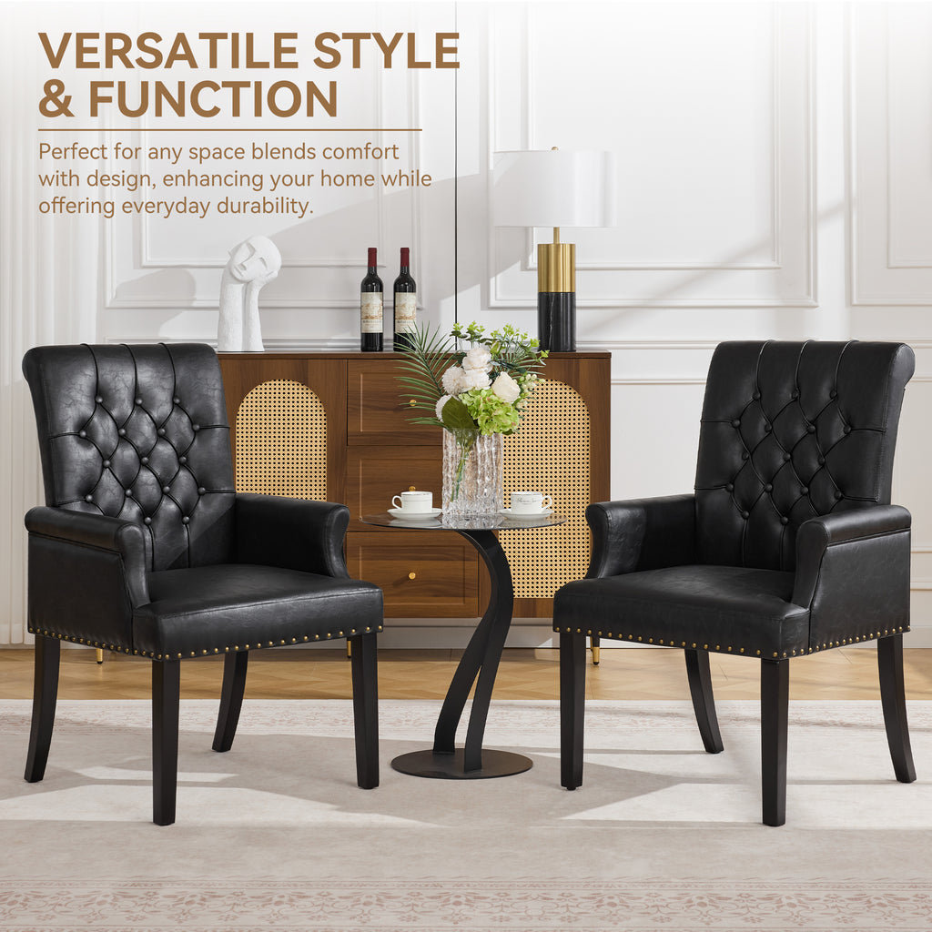 PU Leather Dining Chair with Arms, Black