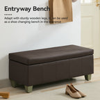 Faux Leather Storage Ottoman Bench, Rectangle Upholstered Storage Bench with Wooden Legs, Stitch Tufted Bench with Storage for Bedroom, Living Room, Entryway