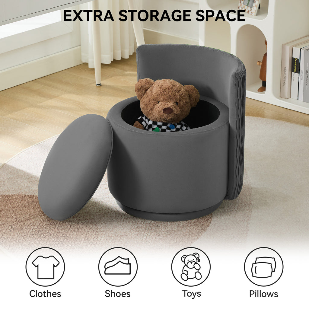 Velvet Swivel Accent Chair with Storage, 360° Vanity Makeup Chair with Wave Back, No Assembly Comfy Single Sofa Chair, Small Accent Stool for Bedroom, Dressing, Living Room