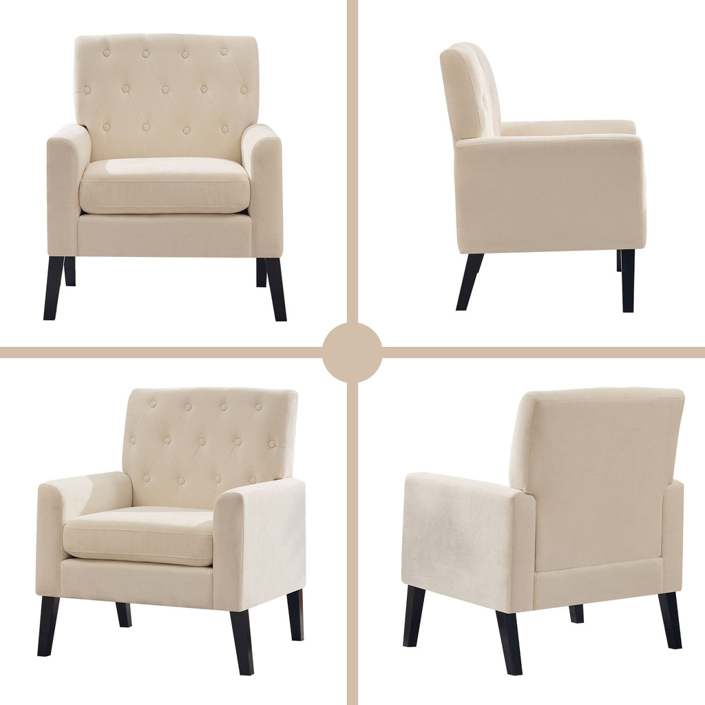 Mid Century Modern Accent Chairs, Beige Chenille Office Chair for Reception - Tufted Upholstered Club Chair for Living Room, Bedroom, or Waiting Room