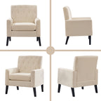 Mid Century Modern Accent Chairs, Beige Chenille Office Chair for Reception - Tufted Upholstered Club Chair for Living Room, Bedroom, or Waiting Room