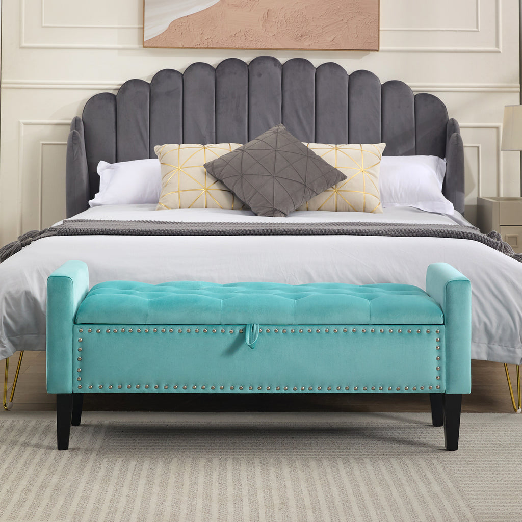 47" Velvet Storage Bench，Teal