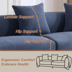 87" Boucle Couch with Solid Wood Legs,Blue