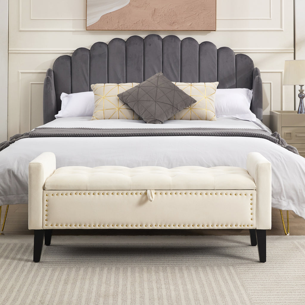 47" Velvet Storage Bench，Beige