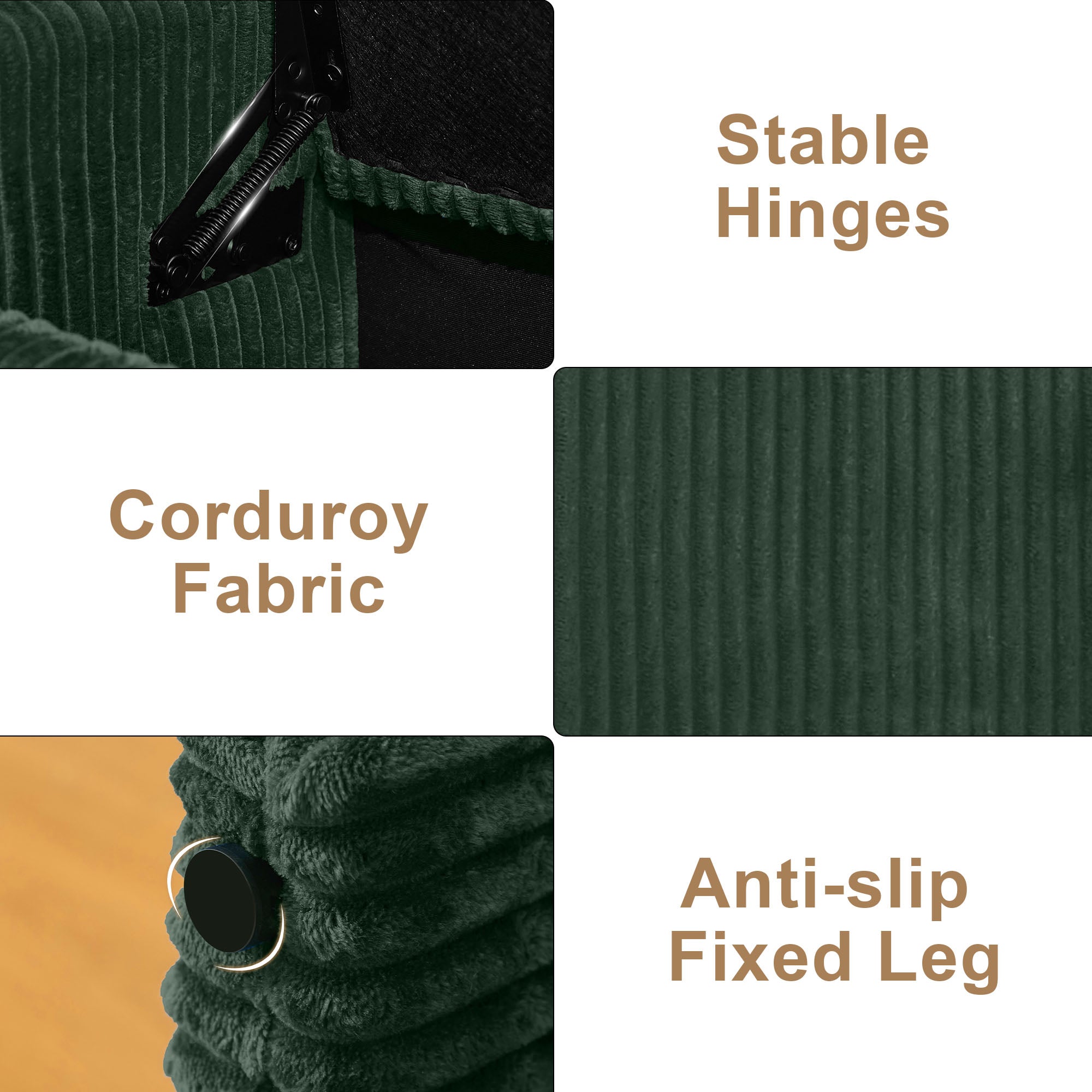 44'' Corduroy Storage Ottoman Bench, Green